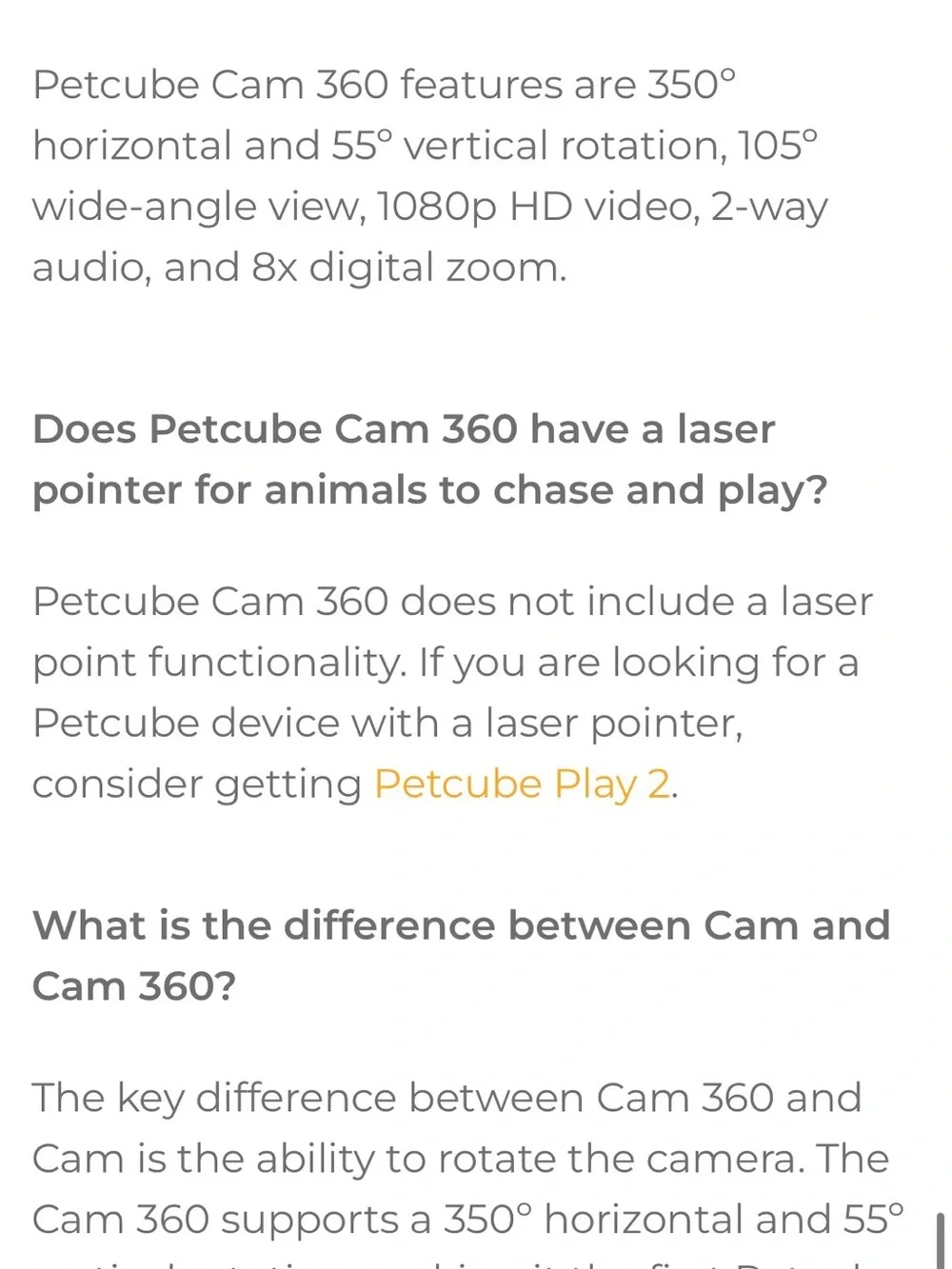 Petcube 360* Compact Home Pet Camera with USB Cable and Wall Mount